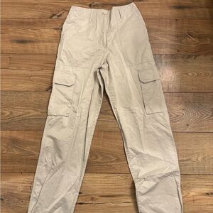 Women’s Light Beige Cargo Pants - Casual Pocket Utility